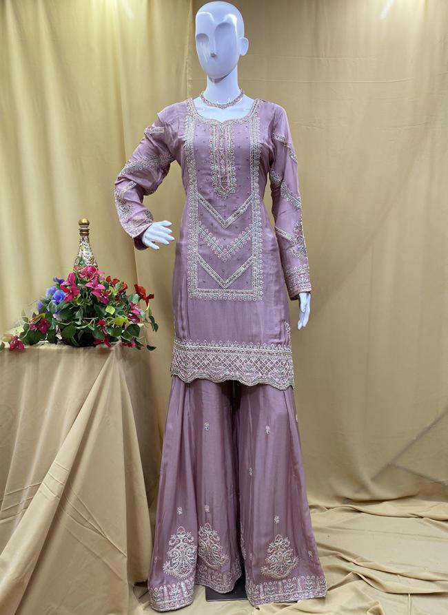 Chiffon Dusty Pink Wedding Wear Embroidery Work Readymade Salwaar Suit